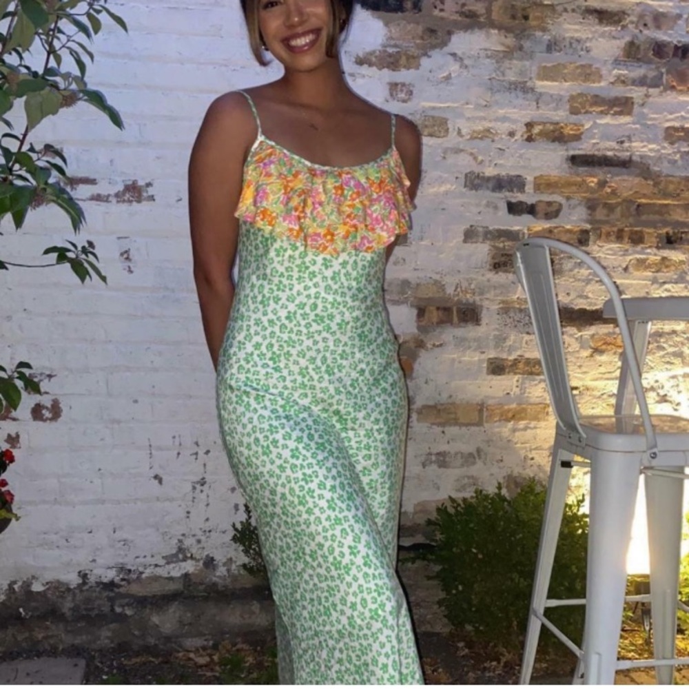 RIXO  green cheetah animal print maxi dress